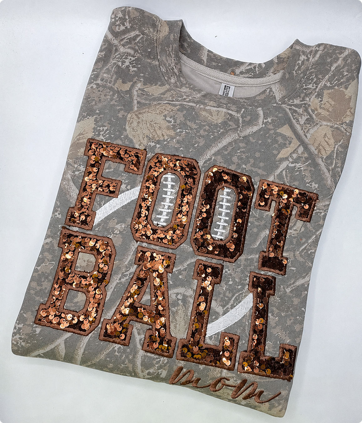 Football Mom Sequin Sweatshirt | Camo Applique Crewneck | Sequin Letter Patch Football Mom Shirt | Bling Football Shirt