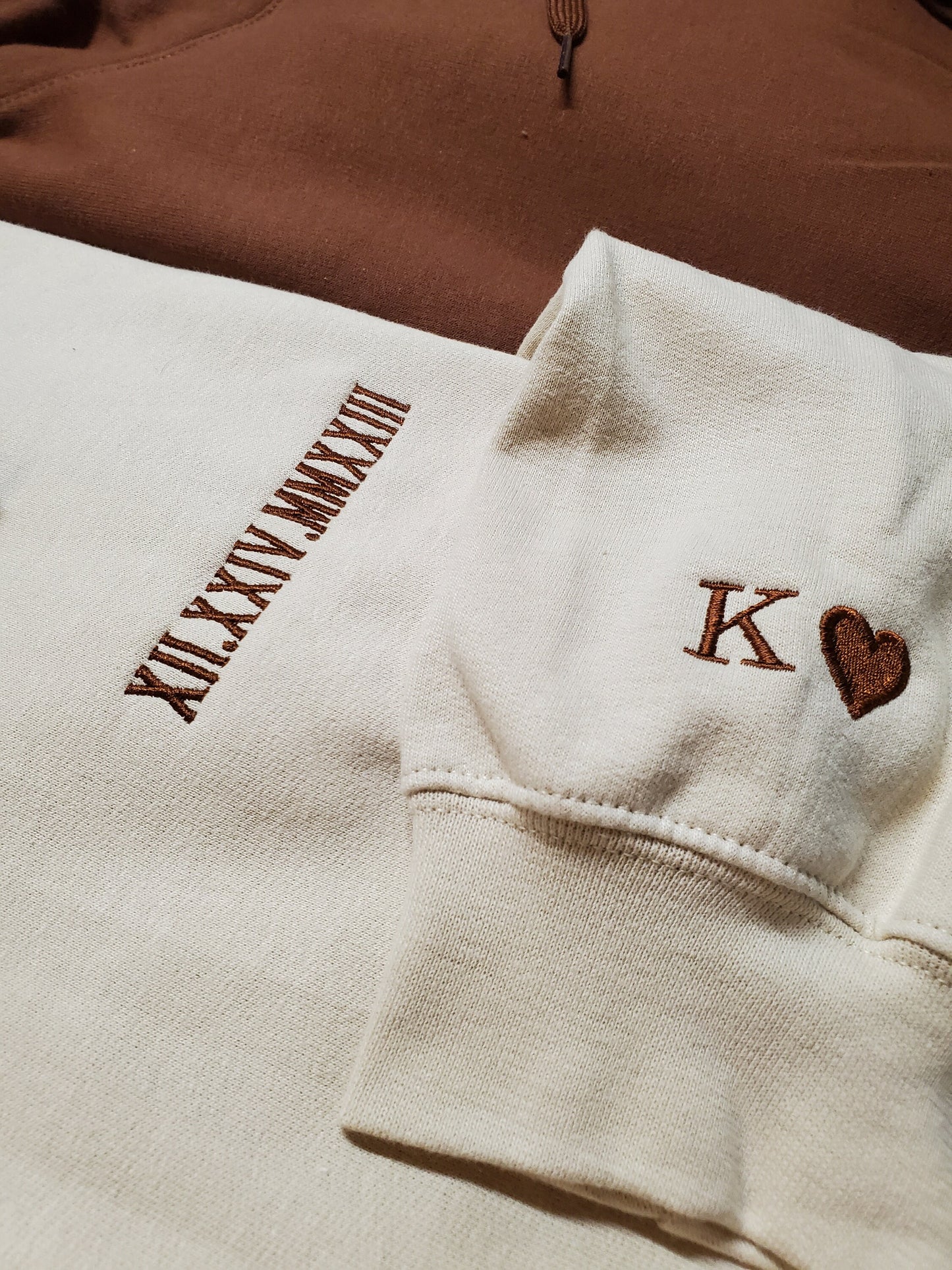 Embroidered Roman Numerals Anniversary Date Sweatshirt with Initial and heart on the sleeve. The perfect anniversary, birthday, Valentines or Christmas gift for you romantic fashionable husband, wife, boyfriend, girlfriend, or your favorite couple