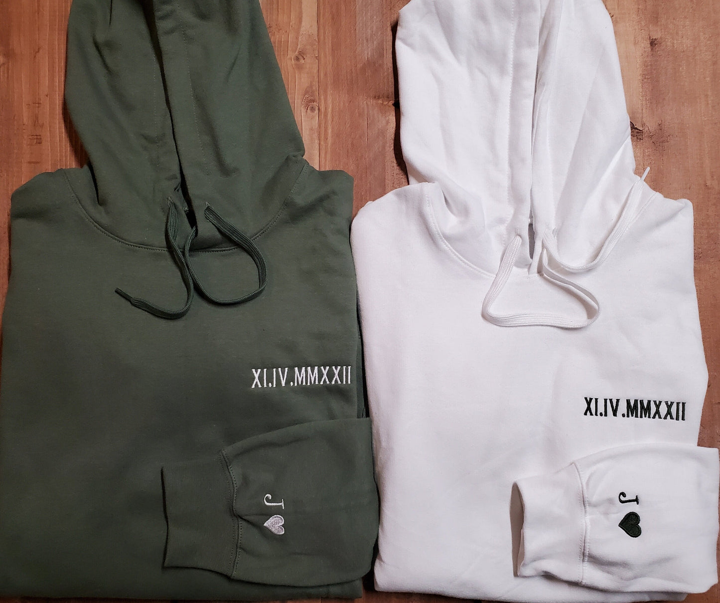 Anniversary Hoodie with Initials on Sleeve, Roman Numeral Hoodie, Wedding Date Embroidered Sweatshirts, Valentines Anniversary Gift For Him