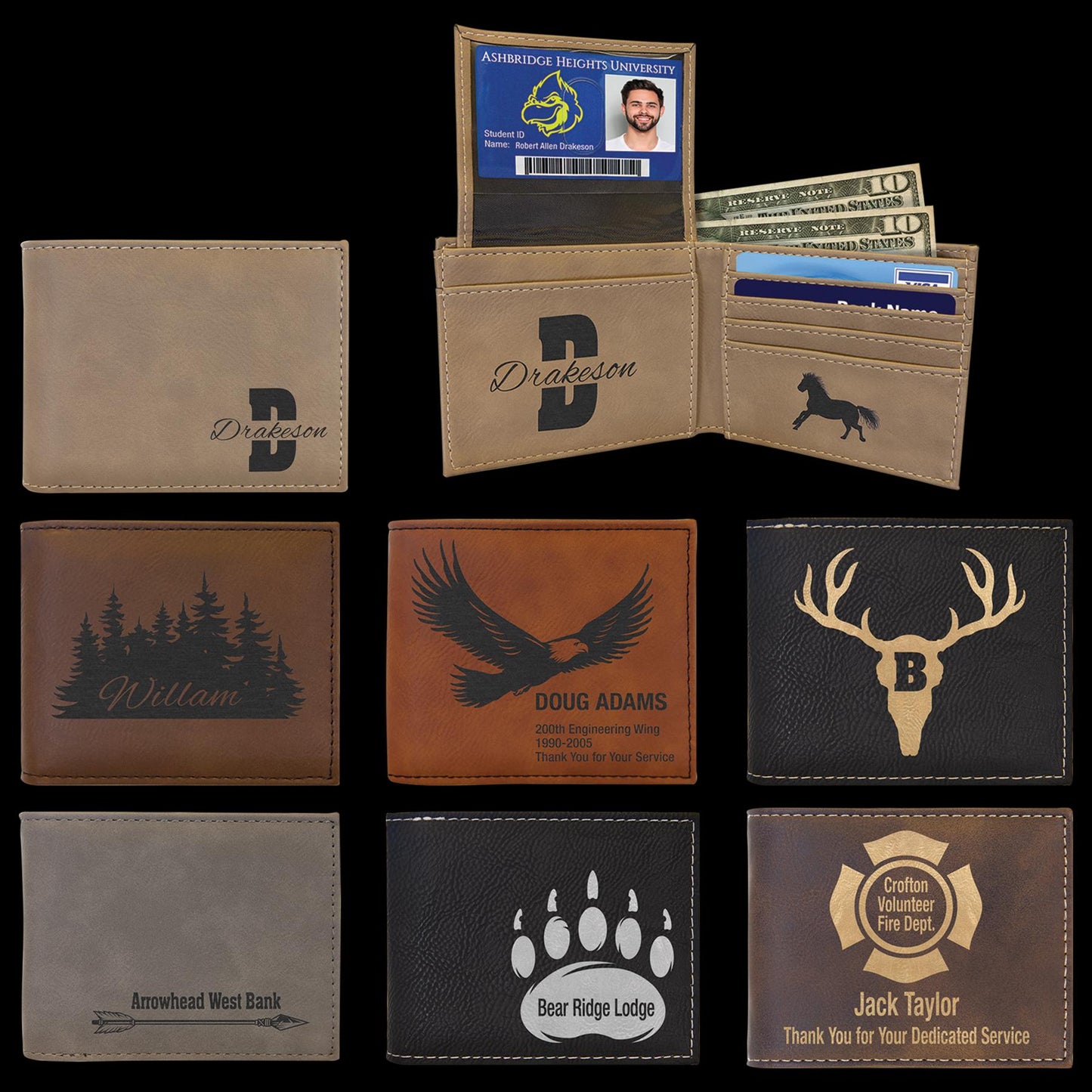 Personalized Valentine Day Gift for Men, Custom Leatherette Wallet, Vegan Engraved Leather, Boyfriend Gift,Dad Wallet,Valentine Gift For Him