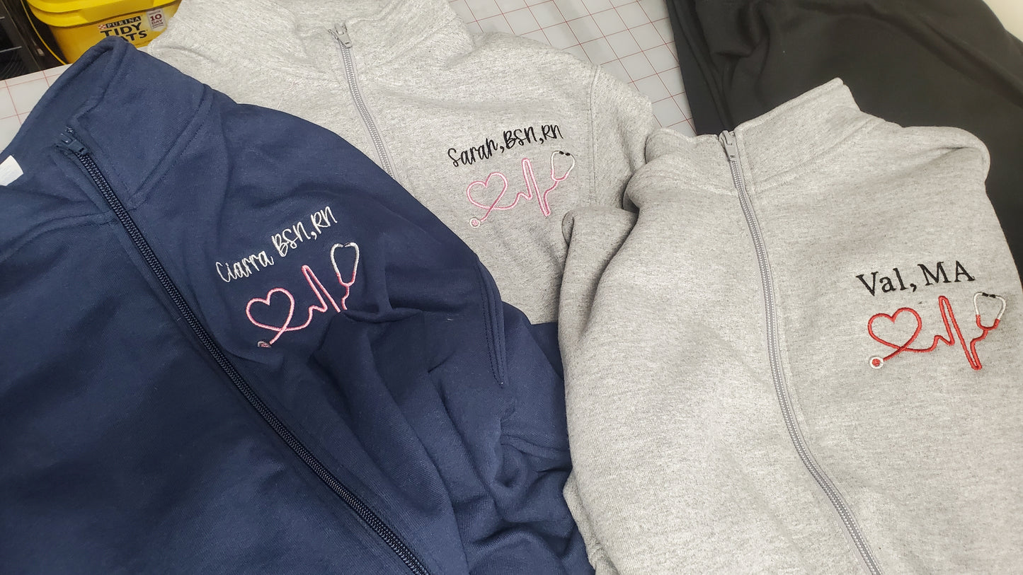 Monogram Nurse Full Zip Sweatshirt, Nurse Jacket, Gift for Nurses, Graduation Gifts for Nurses, Heartbeat Nurse Sweatshirt, Quarter Zip