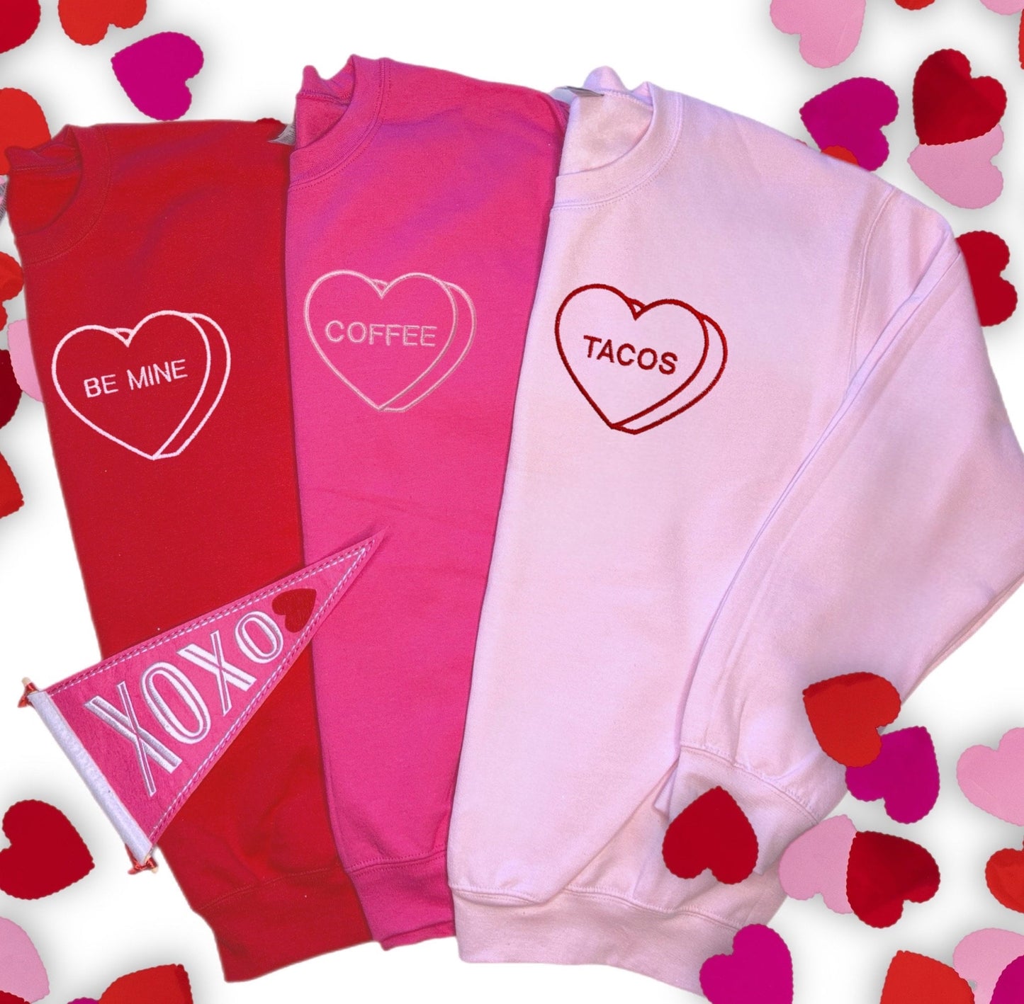 Custom Embroidered Valentine Sweatshirt with Personalized Candy Hearts - Valentine Gift - Boyfriend Gift - Couples Gift - Personalized Gift*