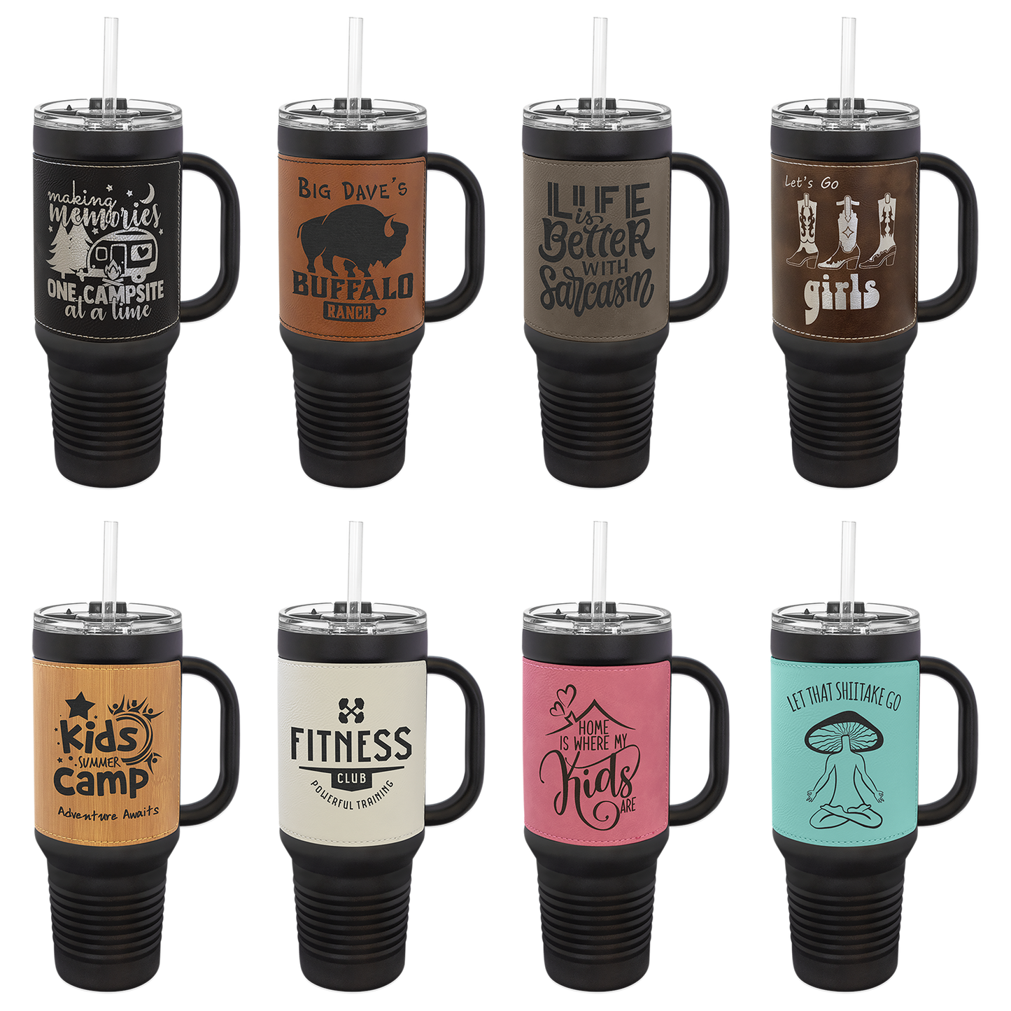 Custom Black Tumblers with Leather Wrap *