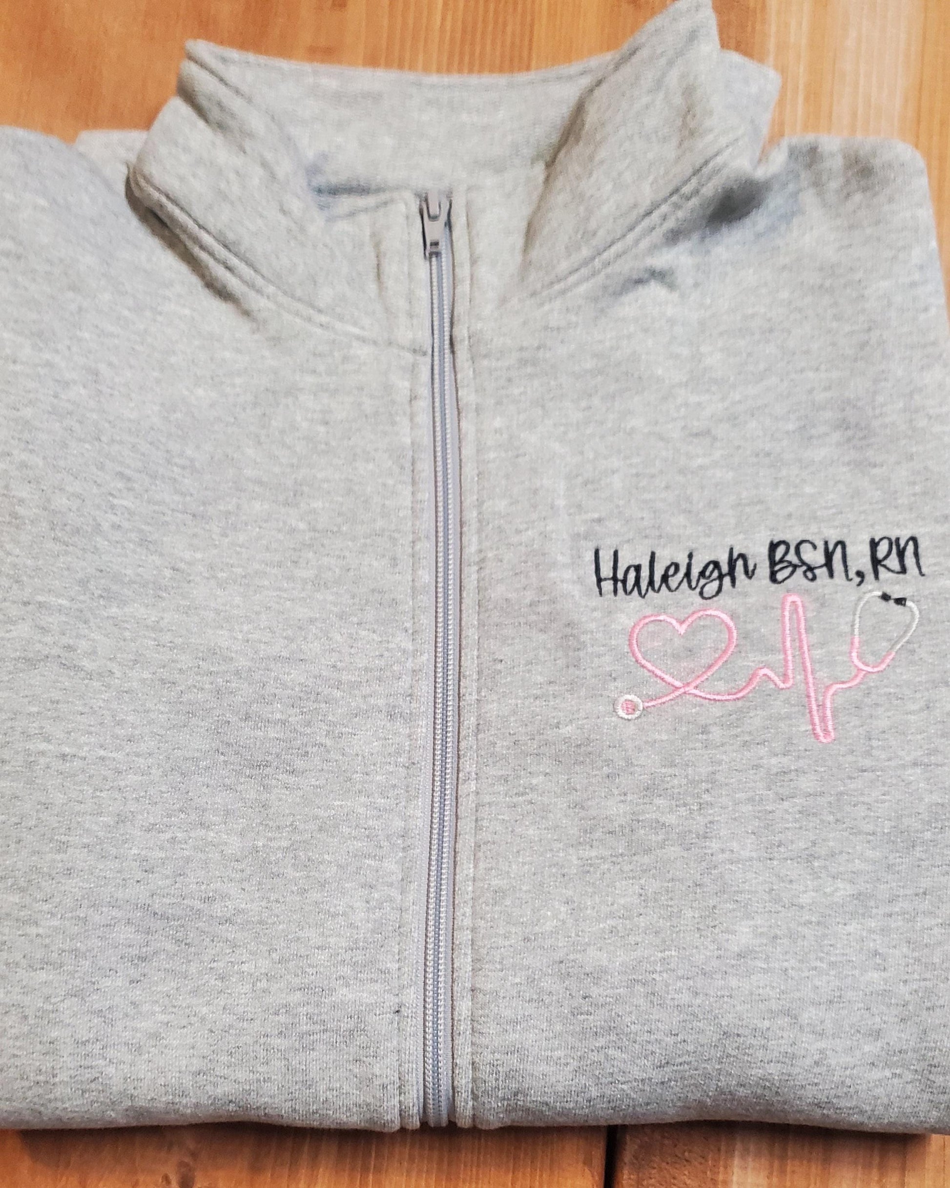 Monogram Nurse Full Zip Sweatshirt, Nurse Jacket, Gift for Nurses, Graduation Gifts for Nurses, Heartbeat Nurse Sweatshirt, Quarter Zip