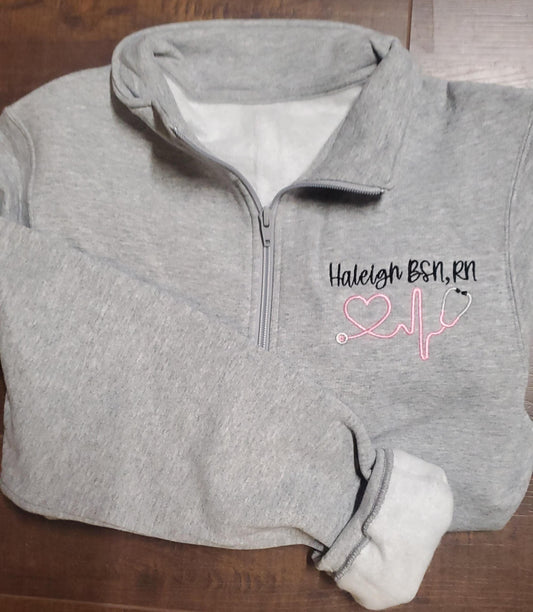 Monogram Nurse Full Zip Sweatshirt, Nurse Jacket, Gift for Nurses, Graduation Gifts for Nurses, Heartbeat Nurse Sweatshirt, Quarter Zip