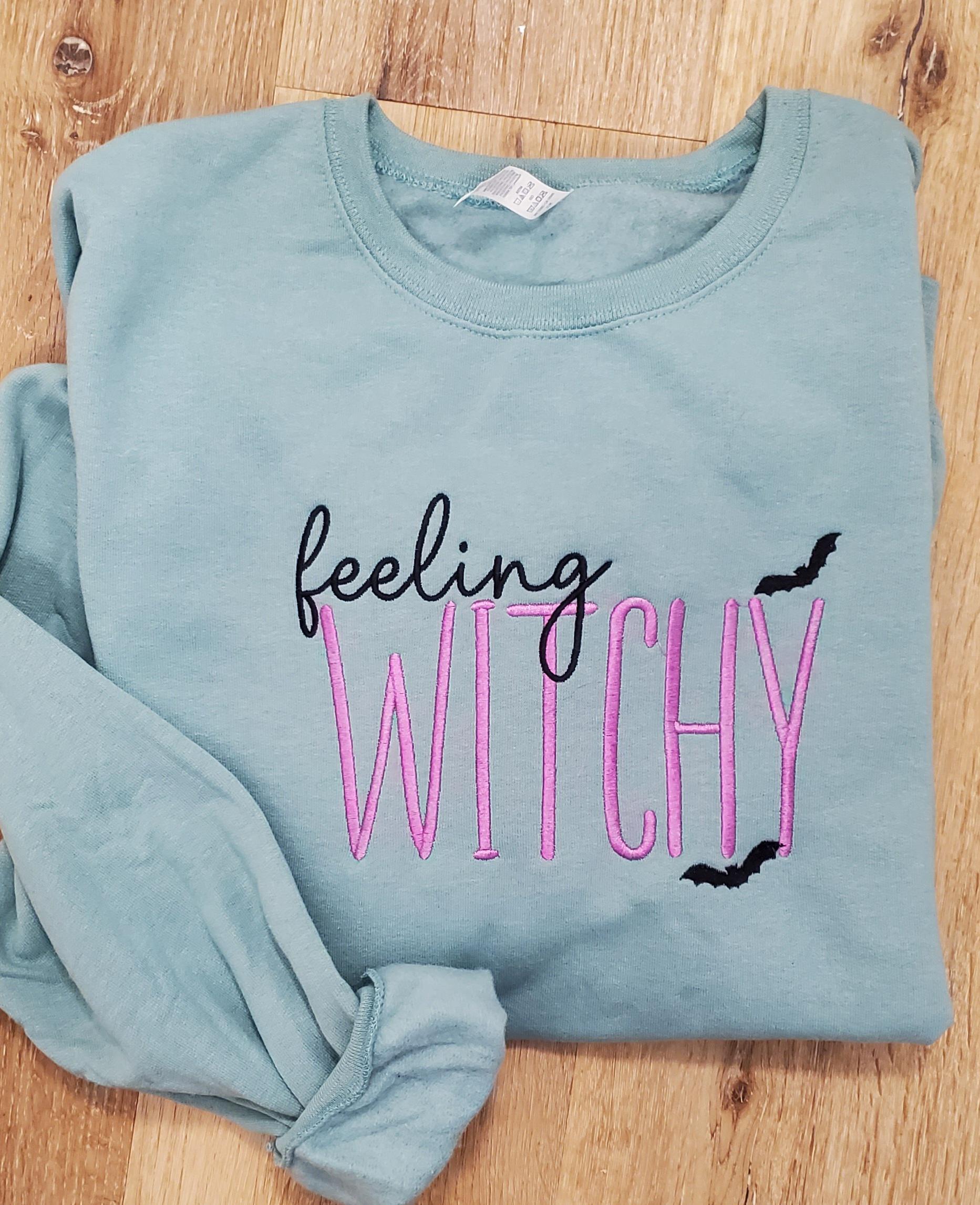 Feeling Witchy Halloween Sweatshirt – Cozy Fall Crewneck, Spooky Season Embroidered Pullover, Cute Witch Vibes, Made to Order