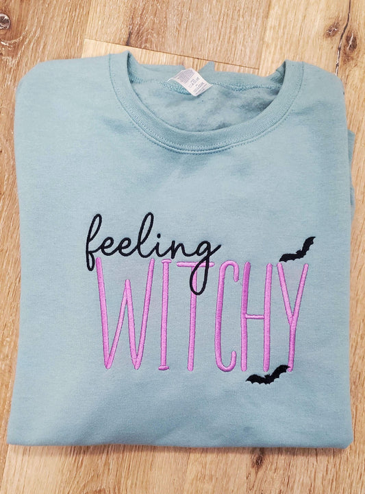 Feeling Witchy Halloween Sweatshirt – Cozy Fall Crewneck, Spooky Season Embroidered Pullover, Cute Witch Vibes, Made to Order