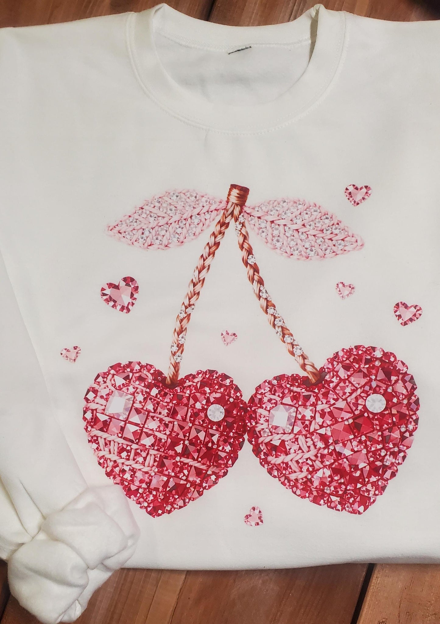 faux rhinestone shirt, cherry heart shirt, valentine shirt, sparkly heart shirt, girly valentine tee, rhinestone look shirt, cherry valentine top, glam valentine shirt, heart cherry design, cute valentine shirt, Asthetic heart shirt, valentines sweatshirt, love graphic tee, Angela Jasmina, AJ Blanks