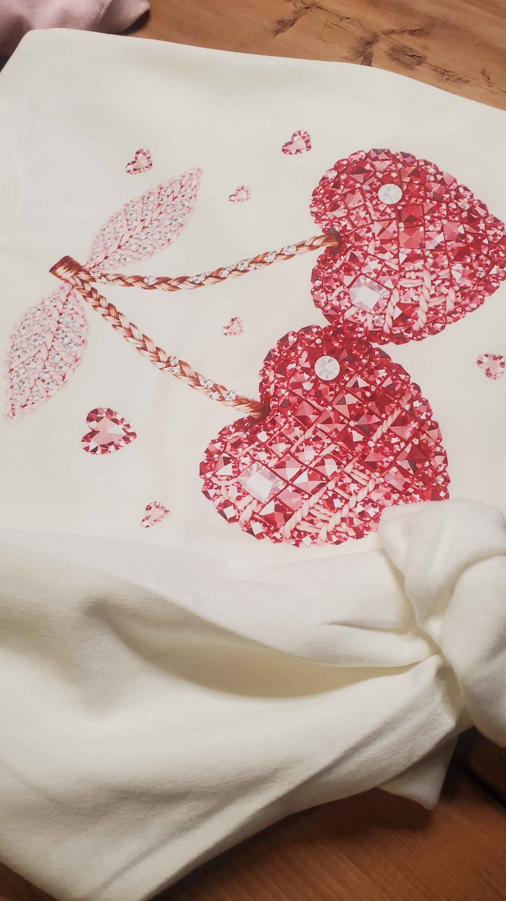 faux rhinestone shirt, cherry heart shirt, valentine shirt, sparkly heart shirt, girly valentine tee, rhinestone look shirt, cherry valentine top, glam valentine shirt, heart cherry design, cute valentine shirt, Asthetic heart shirt, valentines sweatshirt, love graphic tee, Angela Jasmina, AJ Blanks