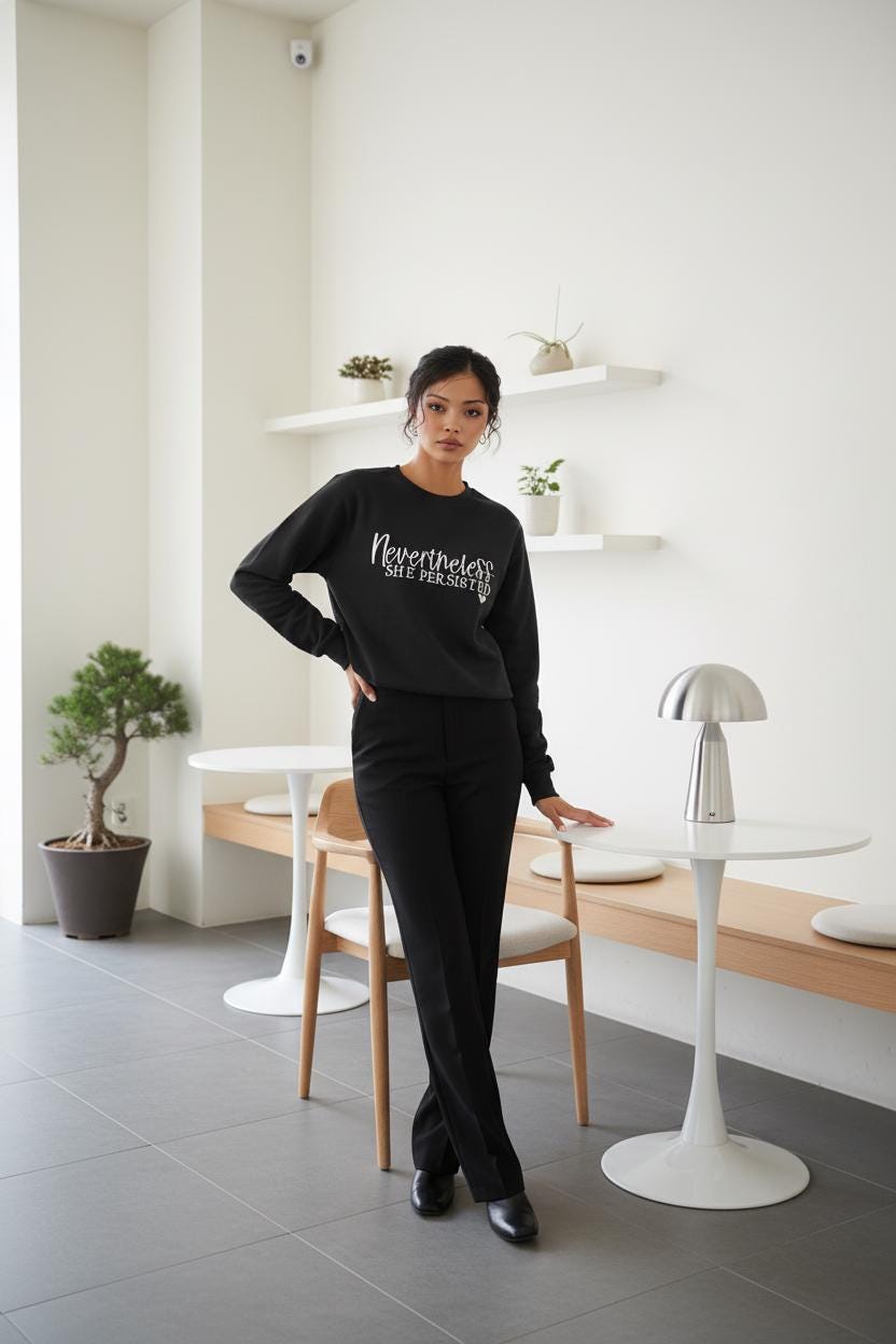 nevertheless shirt, she persisted, feminist sweatshirt, womens crewneck, inspirational top, custom sweatshirt, embroidered quote, strong women gift, cozy crewneck, womens pullover, empowerment shirt, faith inspired, motivational wear, gift for her, gift for mom, girlfriend gift, religious apparel, Angela Jasmina, ajblanks