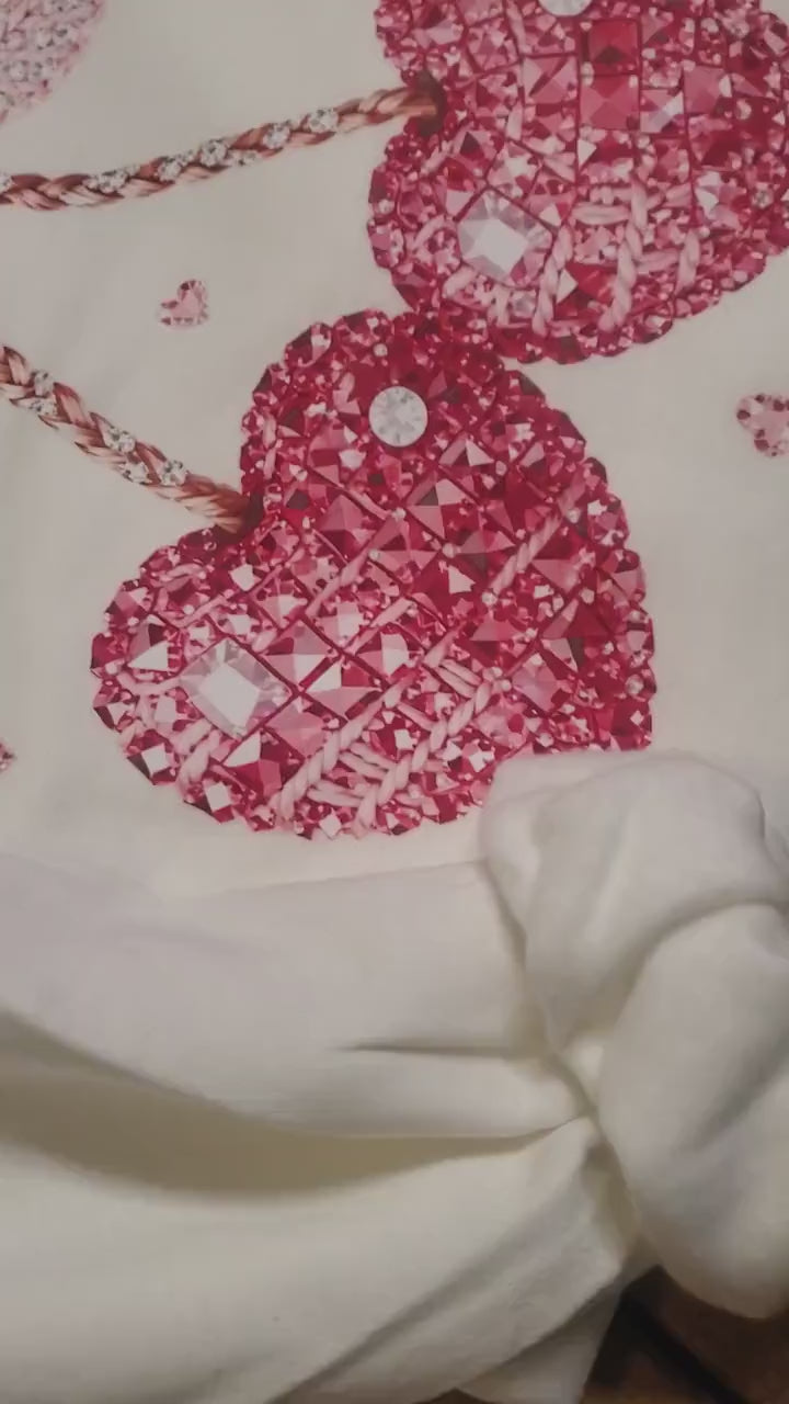 Faux Rhinestone Cherry Heart Shirt, Valentine Sweatshirt, Sparkly Heart Cherries, Girly Glam Valentine Top, Custom Gift, Gift for Her