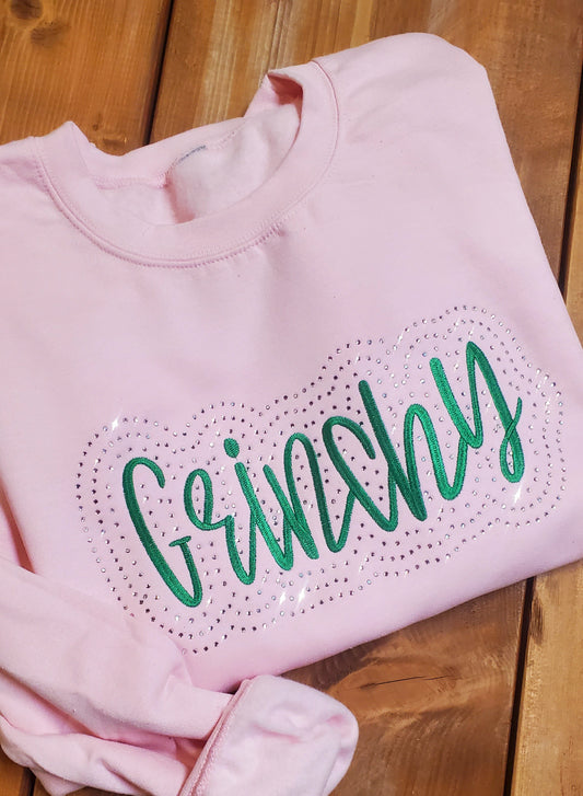 Grinchy Embroidered Christmas Bling Sweatshirt Grinch sweatshirt