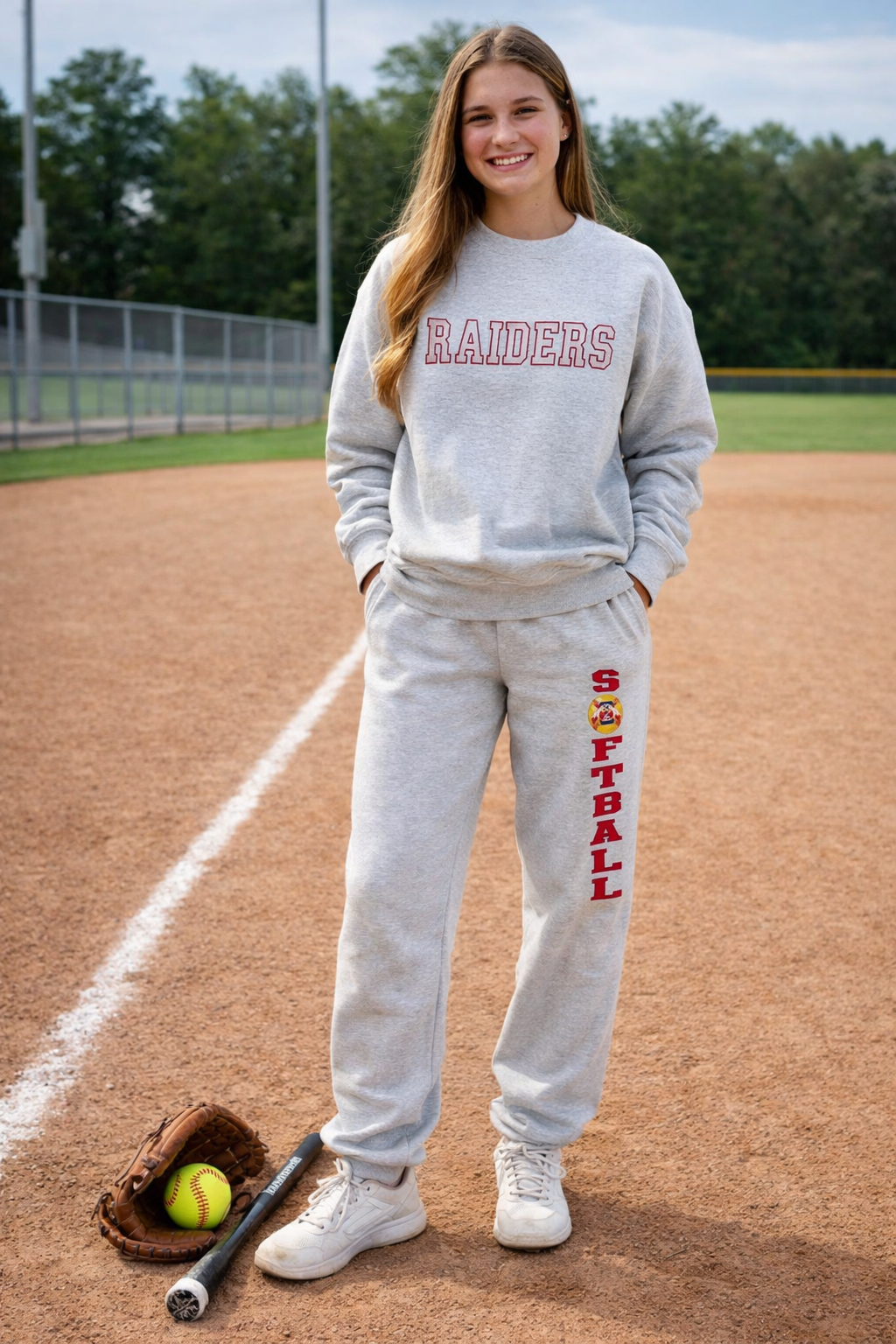 Softball Applique Sweatshirt with Matching Sweatpants with full color print