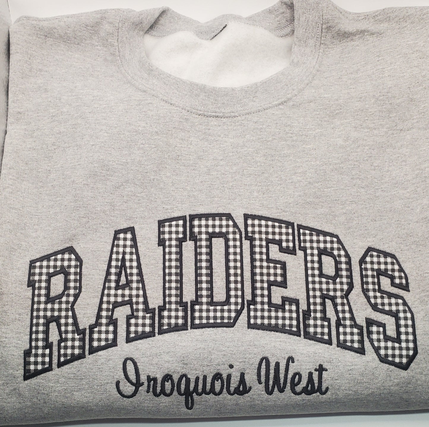 Gingham Check Team Mascot Sweatshirt | Custom School Name Applique Crewneck | Farmhouse Chic Game Day Pullover *
