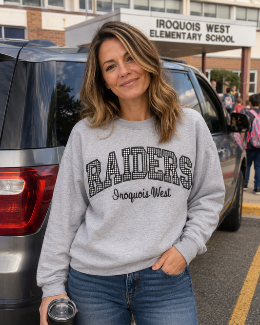 Gingham Check Team Mascot Sweatshirt | Custom School Name Applique Crewneck | Farmhouse Chic Game Day Pullover *