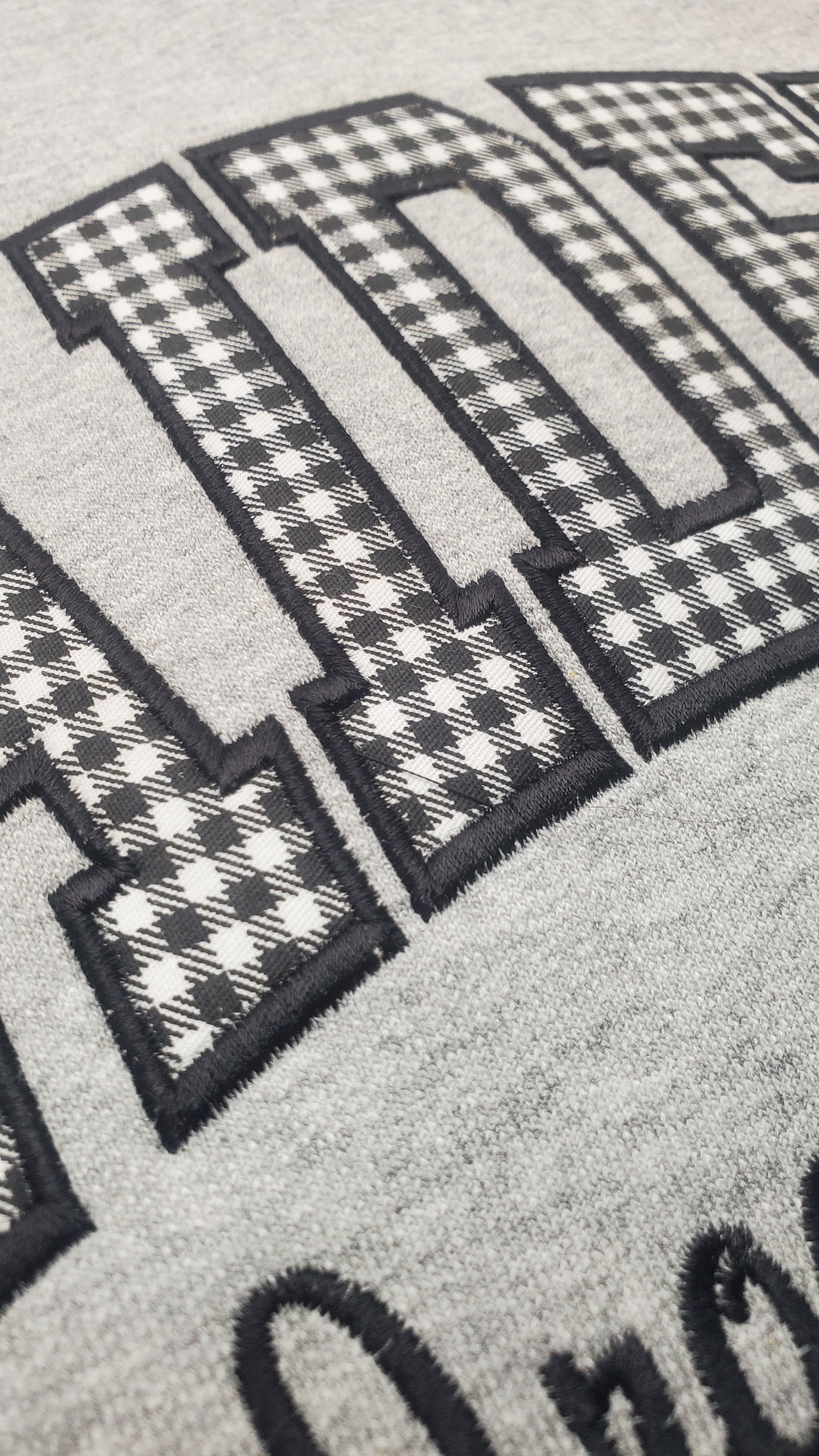 Gingham Check Team Mascot Sweatshirt | Custom School Name Applique Crewneck | Farmhouse Chic Game Day Pullover *