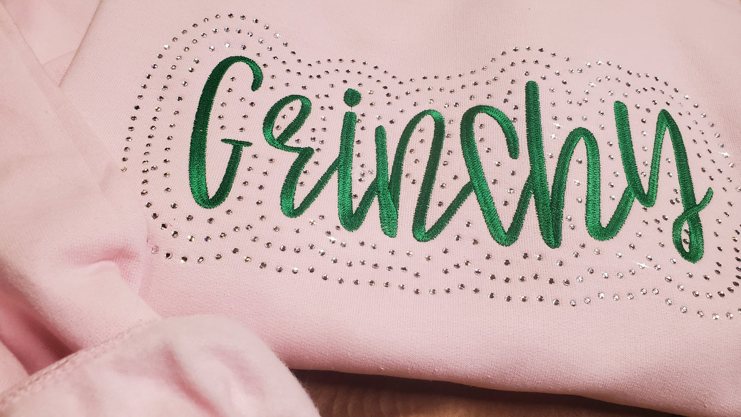 Grinchy Embroidered Christmas Bling Sweatshirt Grinch sweatshirt