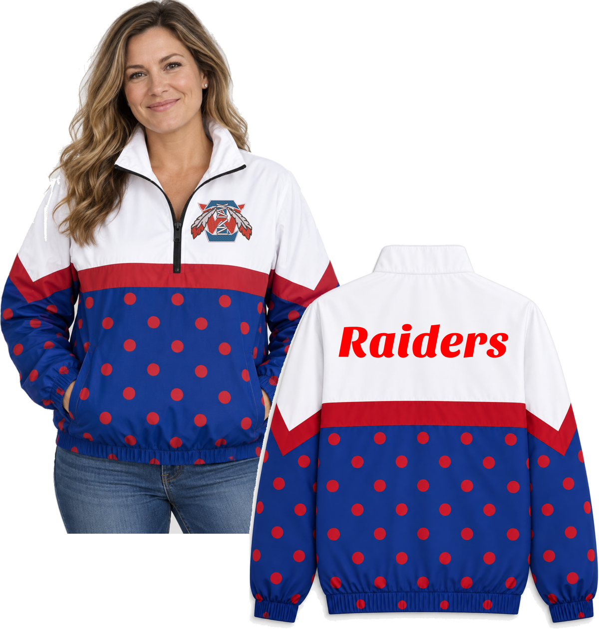 1/4 Zip Raiders Polka Dot Scuba Windbreaker *