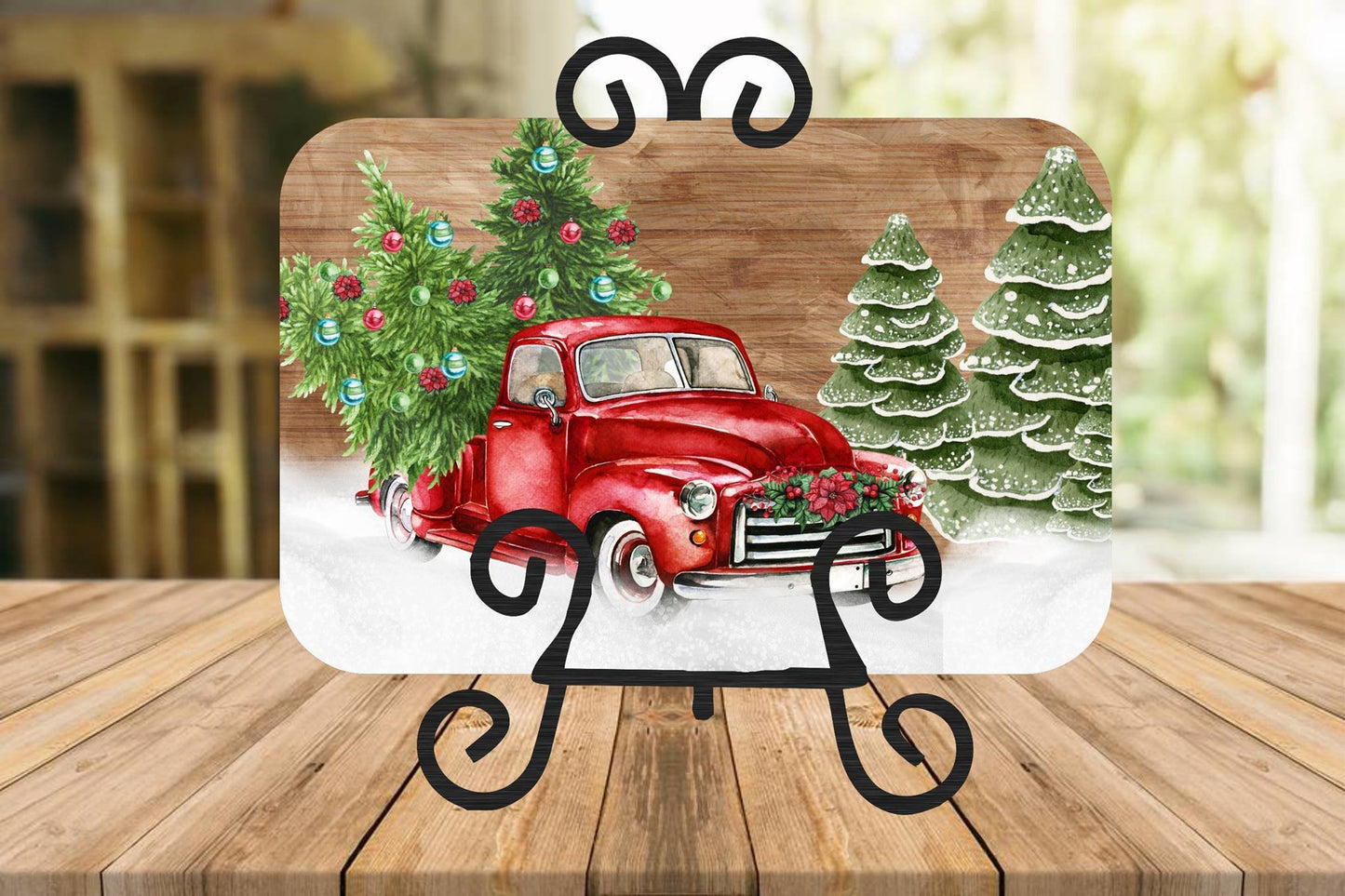 Red Truck Christmas Glass Cutting Board