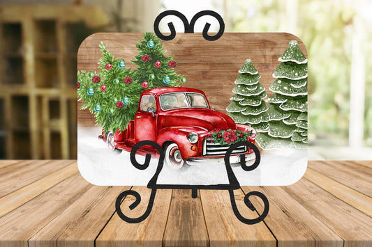 Red Truck Christmas Glass Cutting Board