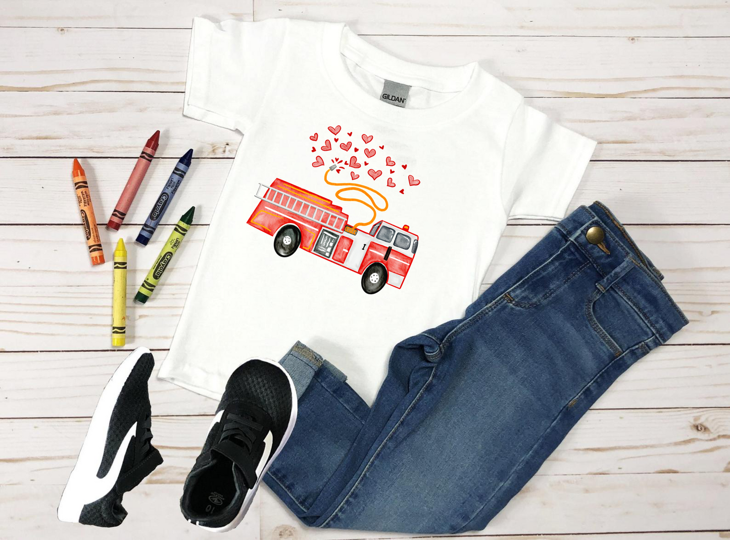 Valentine FireTruck Kids Shirt