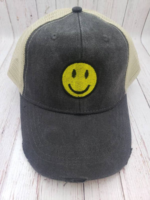 Open image in slideshow, Smiley Trucker Hat, Distressed Colorful Hats, Smiley Face Hat, Vintage Look Smiley Hat, Ladies Truckers Hat, Perfect Summer Hat,Trending Hat
