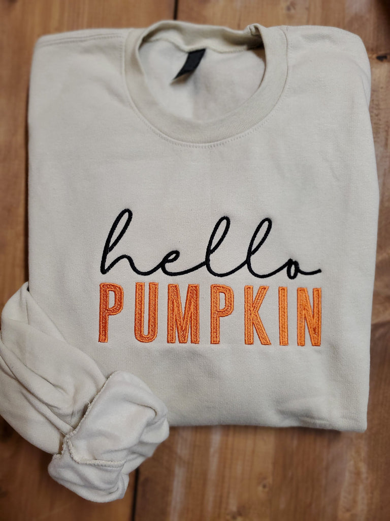 Hello Pumpkin Cord Sweatshirt | Fall Crew Neck Sweatshirt | Loungewear | Fashion Sweatshir| Fall Apparel | Blogger Mom Fashion | Loungewear