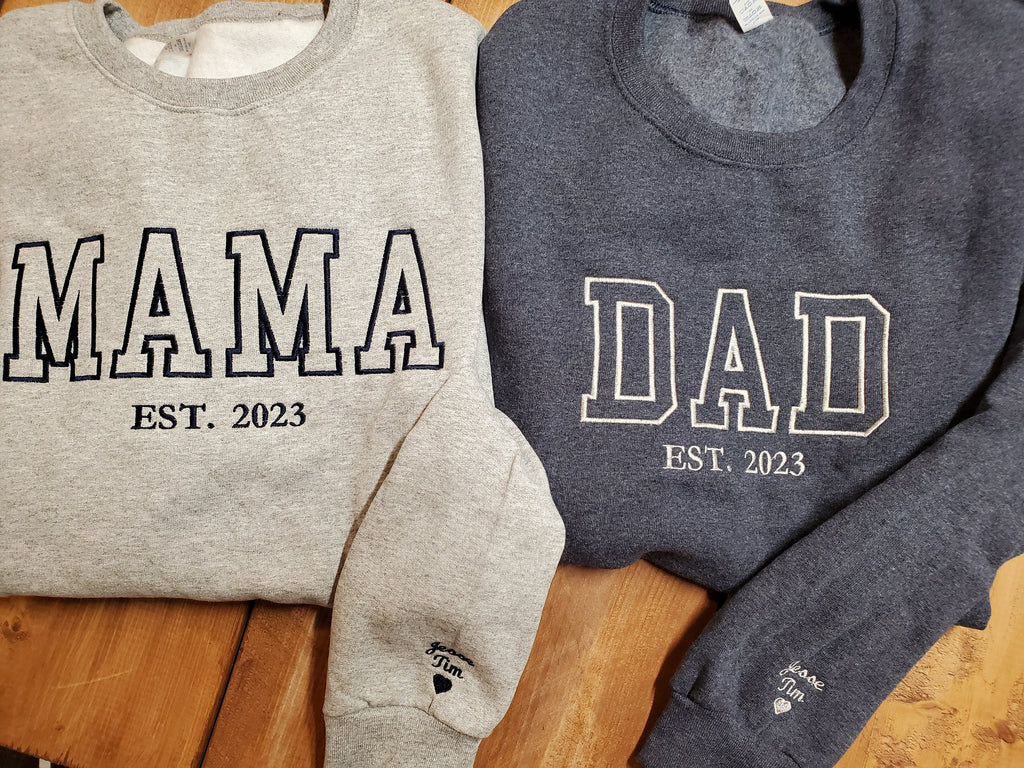 Mama Embroidered Sweatshirt, Custom Mama Shirt With Date, Est Year Shirt, Pregnancy Reveal Hoodie Gift For New Mom,New Dad Gift, Christmas