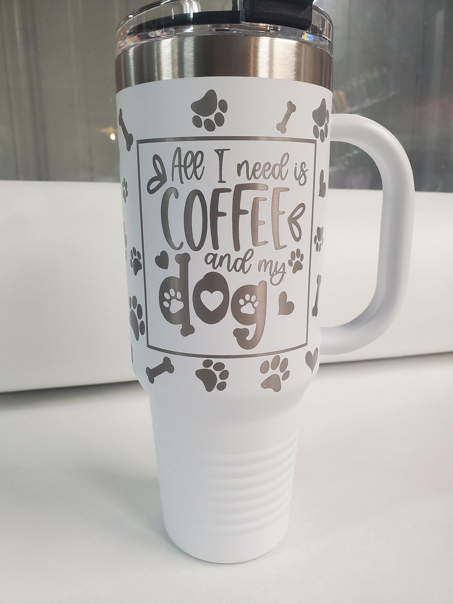 40 oz Handle tumbler, All I Need Is Coffee and my Dog, dog mom, 40 oz Cup, Laser Engraved custom, Valentines gift, mother day gift, coffee