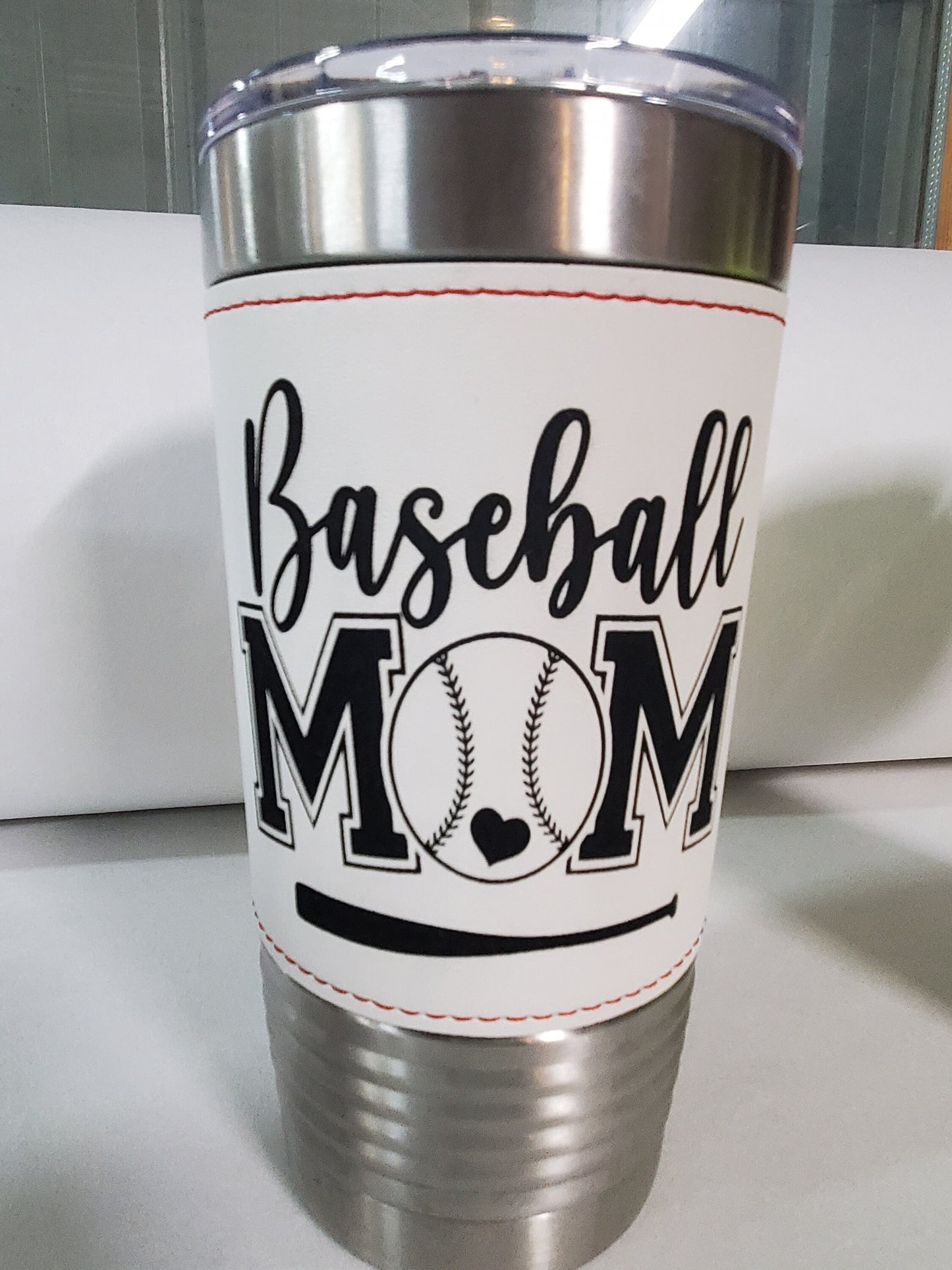 Softball Baseball Basketball Mom Leather Tumbler with Slider Lid, 20oz Laser Engraved Mugs, Softball mom, Baseball Mom, Valentines Gift
