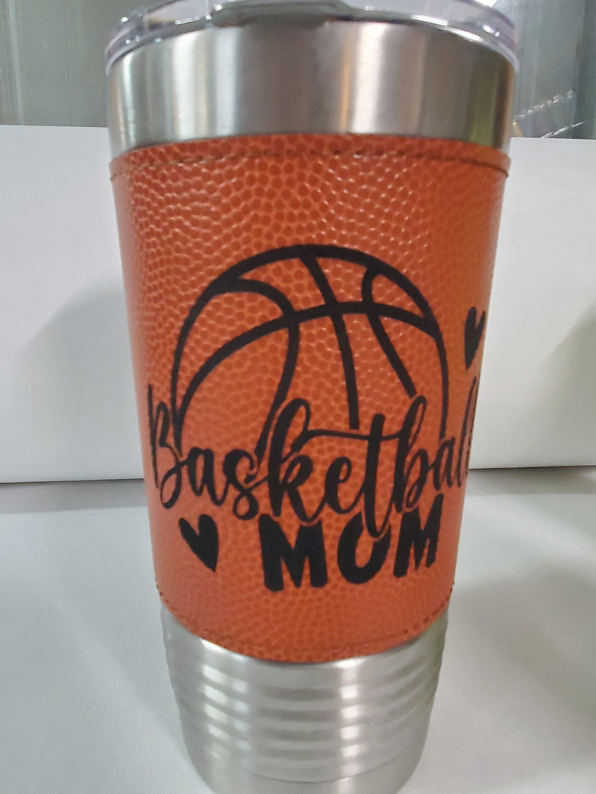 Softball Baseball Basketball Mom Leather Tumbler with Slider Lid, 20oz Laser Engraved Mugs, Softball mom, Baseball Mom, Valentines Gift