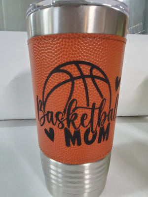 Open image in slideshow, Softball Baseball Basketball Mom Leather Tumbler with Slider Lid, 20oz Laser Engraved Mugs, Softball mom, Baseball Mom, Valentines Gift
