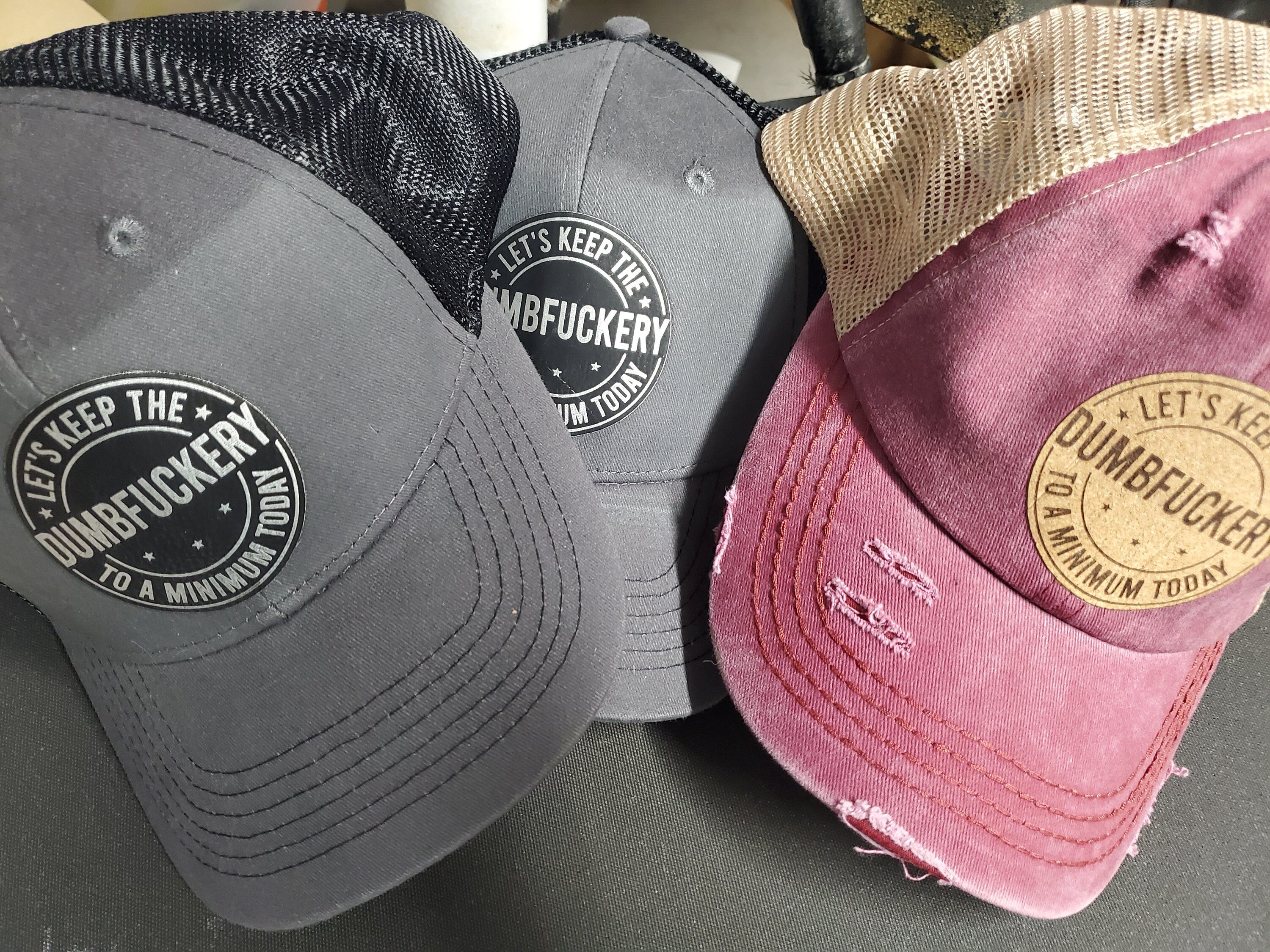 Dumfuckery Hat, Leather Cap Patch, Leather Patch Hat, Trucker hat, Dad Hat, Funny hat, Patch Hat, Funny Employee Hat, Valentines, Richardson