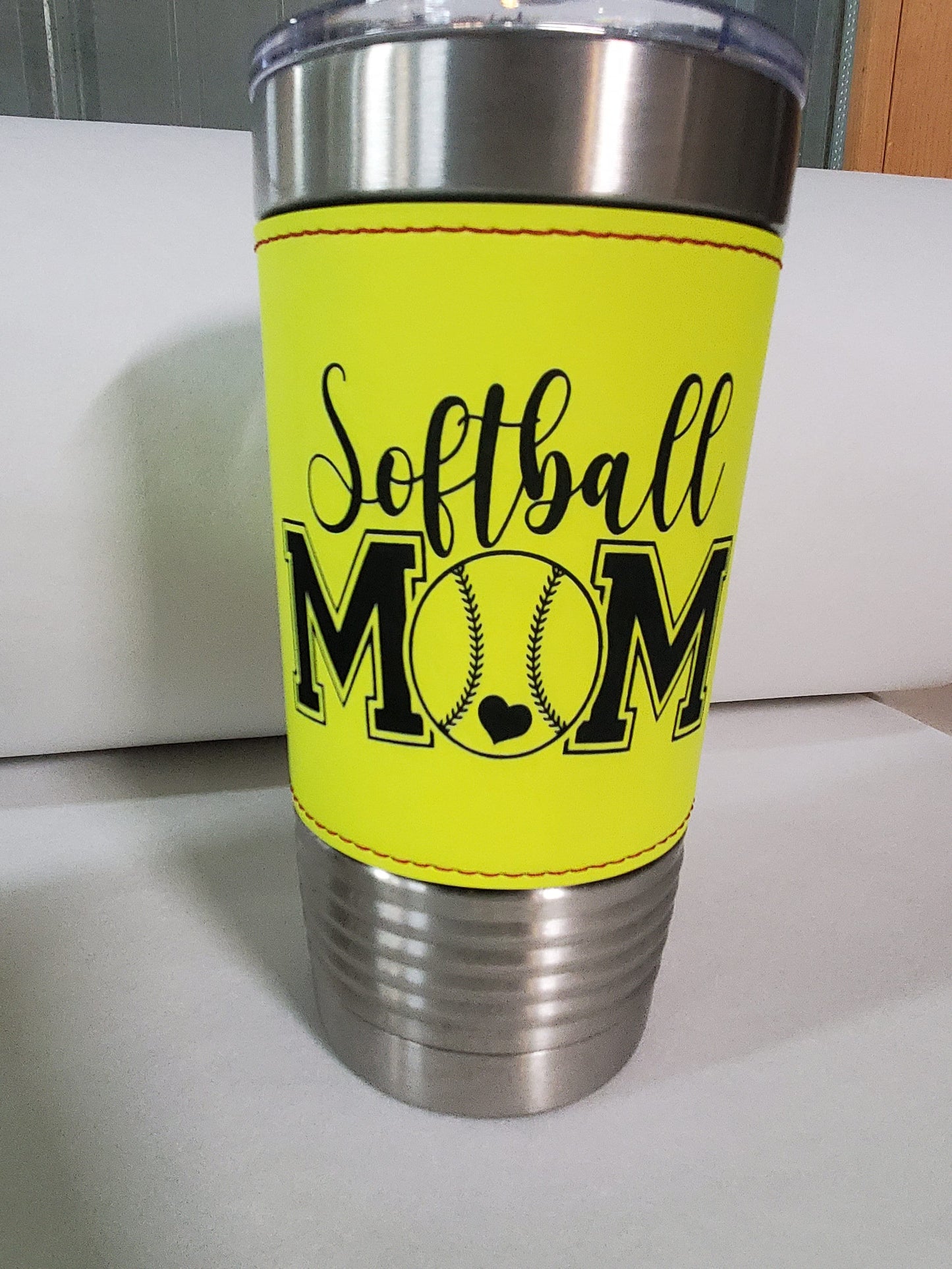 Softball Baseball Basketball Mom Leather Tumbler with Slider Lid, 20oz Laser Engraved Mugs, Softball mom, Baseball Mom, Valentines Gift
